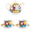 Set da Tè EGAN in Porcellana Decorata – Teiera 470 ml + 2 Tazze con Piattino 200 ml con Fantasia Floreale Colorata – Design Moderno e Allegro da Collezione