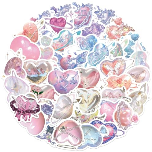 Bric Dodo 50 Stück Love Aufkleber Auto Laptop Telefon Gitarre Skateboard Motorrad Fahrrad Heart Stickers Set Vinyl Wasserdicht Aesthetic Aufkleber für Jugendliche Kinder Erwachsene