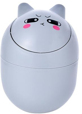 Mini chat poubelle, petit récipient à ordures, petite poubelle de bureau mignonne, adorable sur le thème du chat, le couvercle s'ouvre avec une presse légère, 13x18 cm, idéal pour la vanité ou le bure