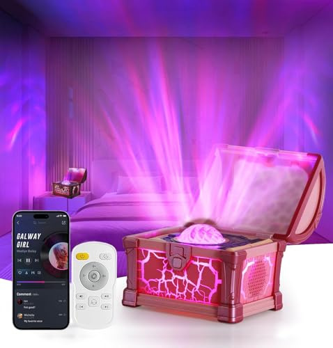 Sternenhimmel Projektor Schatzkiste Nordlicht Lampe, Galaxy LED Nachtlicht Projektor mit 8 White Noise, Lautsprecher, Timer und Fernbedienung, Polarlicht Lampe für Schlaf- Gaming Zimmer Geschenke,Rosa