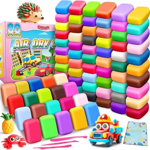 Modelliermasse Lufttrocknend, 80 Farben Lufttrockener Magischer Knete für Kinder, Air Dry Clay