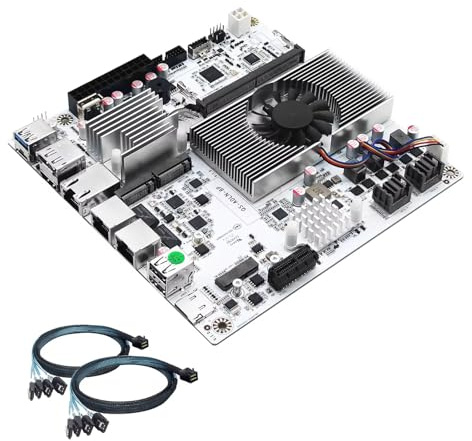 ROUAFWIT M8 NAS Motherboard 8 Bay with 10GbE RJ45, N150 Mini ITX PC Mainboard, 2 x NVMe, Dual 2.5GbE LAN, M.2 WiFi, USB-C, DDR5 16G RAM 128G SSD, PCIe x1, TF (2x SFF8643 Adapter)