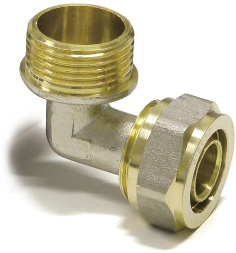 Pipetec - Raccord à vis avec filetage extérieur - 26 x 3 mm - 1 - Pour tube composite en aluminium DVGW - Système de vissage multicouche - Raccord à bague de serrage - Angle de transition