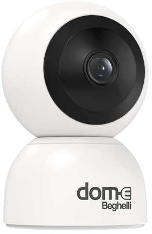 Beghelli Videocamera di Sorveglianza Dom-e Motion Plus Orientabile da App Full HD - Controllo Smartphone, Wi-Fi, Led Infrarossi, Rotazione Motorizzata, Visione Notturna fino a 10 Metri (Colore Bianco)
