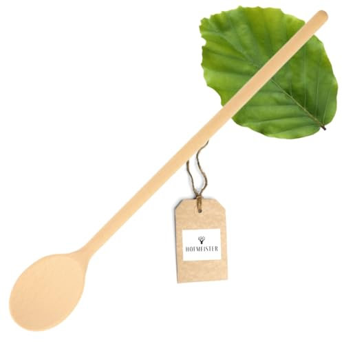 HOFMEISTER® Holz-Kochlöffel, 40 cm, Naturprodukt: handgefertigt, plastikfrei, keine Kratzer im Topf, unbehandelt, hitzebeständig, antibakterieller Rührlöffel aus Buche, oval (1 Stück)