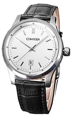 Herren Armbanduhr Weißes Zifferblatt mit schwarzem Leder Datum Herrenuhr