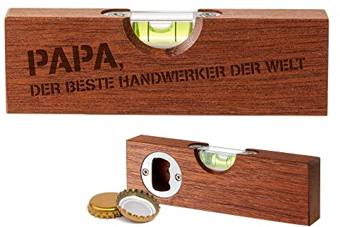 Casa Vivente Flaschenöffner im Wasserwaagen-Look mit Gravur für Papa, der Beste Handwerker der Welt, Witzige Gadgets, Geschenke für Männer zum Geburtstag, Lustiges Werkzeug mit Aufdruck