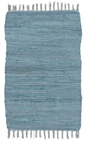 ABC Italia Italia Fleckerlteppich Läufer Reine Baumwolle 30C In Waschmaschine Waschbar , Größe:50 x 80 cm, Blau