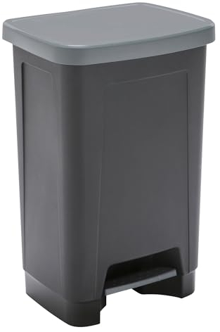 Sundis Step Bin, Mülleimer 50l mit Pedal und Deckel, aus recyceltem Kunststoff, rechteckig, schwarz und anthrazit, für Küche, Büro, Waschküche, Garage, Werkstatt