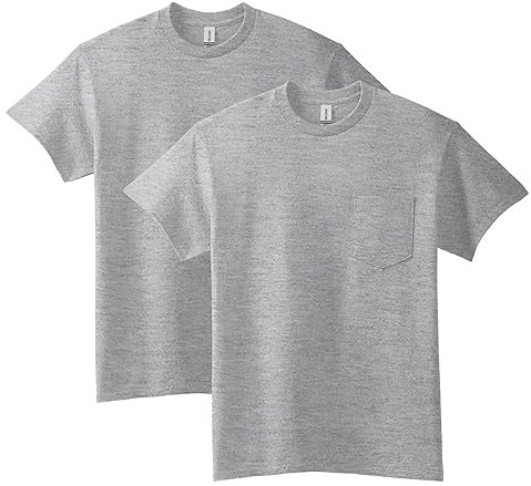 Gildan Unisex's Ultra Cotton T-Shirt with Pocket, Style G2300, 2-Pack, Sport Grey, Large (Pack of 2)