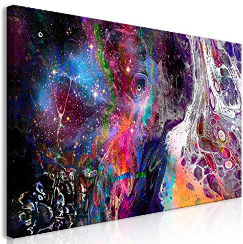 decomonkey Bilder Abstrakt 120x60 cm 1 Teilig Leinwandbilder Bild auf Leinwand Vlies Wandbild Kunstdruck Wanddeko Wand Wohnzimmer Wanddekoration Deko Kunst Modern Textur Pouring Effekt Violett Bunt