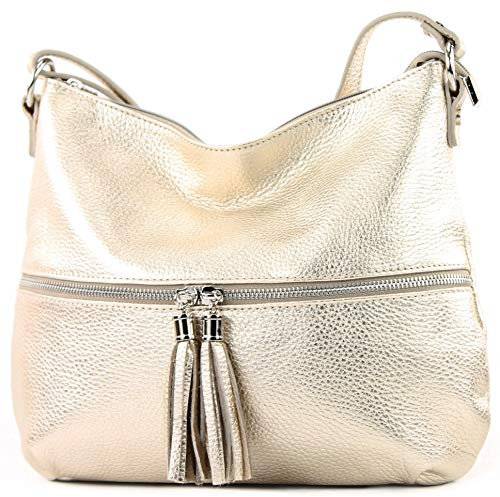 modamoda de - Ital Umhänge- / cuir sac à bandoulière T159, Couleur:or clair