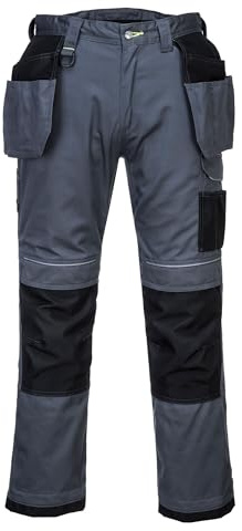 Portwest PW3 Arbeitshose mit Holstertaschen, Größe: 40, Farbe: Zoom Grau/Schwarz Short, T602ZBS40