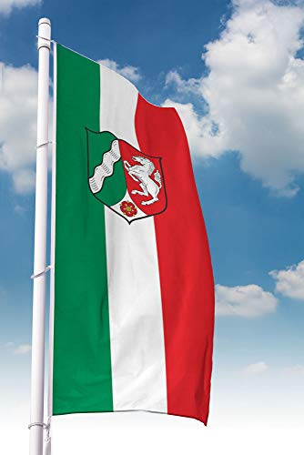 Deitert Bundesland-Flagge NRW – 80x200 cm NRW-Flagge mit Wappen (Dienstflagge), Hissfahne aus reißfestem Polyester, NRW-Fahne mit Doppelsicherheitsnaht gesäumt