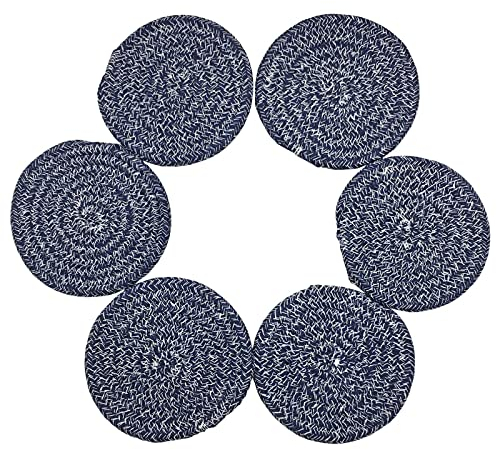 Lot de 6 Dessous de Verre absorbants pour Boissons, sous-Verres tissés, Doux et lavables, Petits Sets de Table tressés Mignons (Bleu Marine)