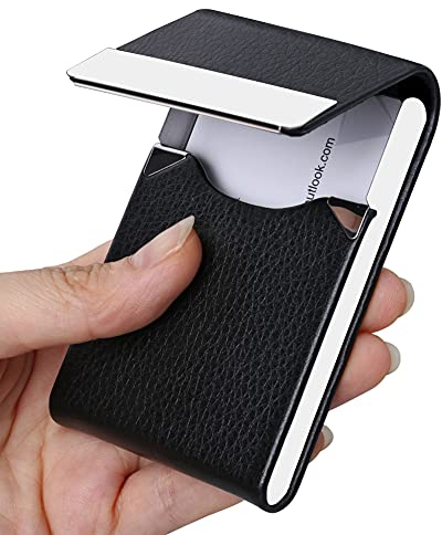 JuneLsy Visitenkartenetui - Professionelles Visitenkartenetui aus Metall Namenskartenhalter Tasche Visitenkartenträger für Damen & Herren mit Magnetverschluss (L-Schwarz)
