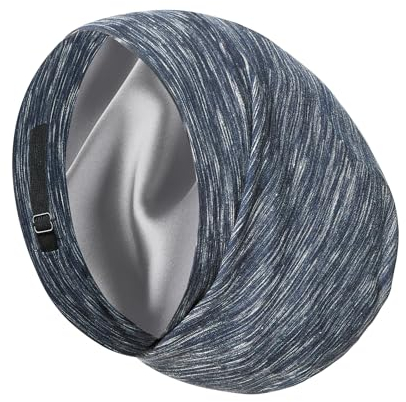 Satin Bonnet Silk Lined Sleep Cap Hair Cover Frizzy Hair Beanie Adjustable Slouchy Night Cap Hair Protection Patients Care (Blue White)