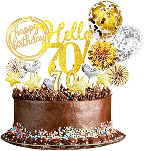 24 Stücke 70 Tortendeko Geburtstag Frau,70 Kuchen Deko Happy Birthday Tortendeko 70 Geburtstag Deko Cake Topper Mann Geburtstag Party(Gold Silber) (70)