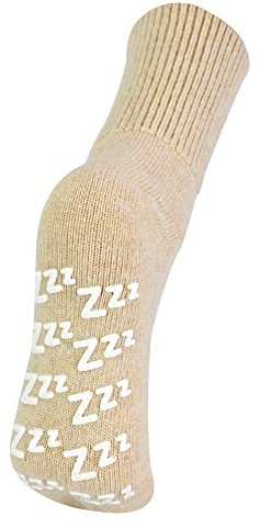 Damen Kaschmir Wolle Socken mit ABS Noppen Zzz's | Kuschelsocken Bettsocken mit Anti Rutsch | Wollsocken für Schlafen (37-42, Beige)