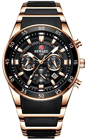 rorios Herrenuhr Leuchtuhr Classic Analogue Quartz Uhr mit Edelstahlarmband Sport Chronographen Armbanduhr für Herren