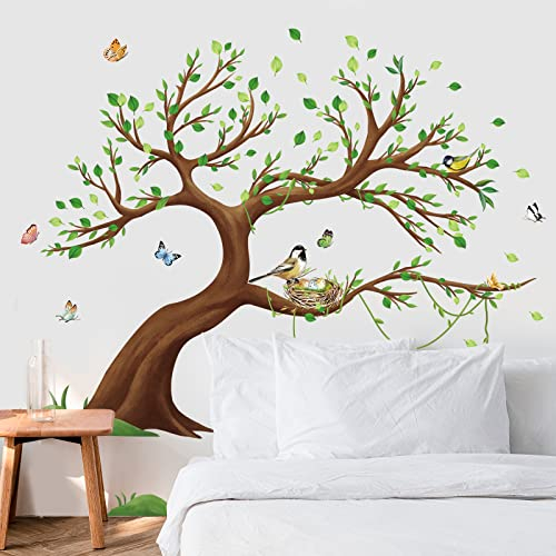 wondever Wandtattoo Baum Groß (W*H: 162 x 124cm) Wandaufkleber Grüne Blätter Vögel Wandsticker Wanddeko für Wohnzimmer Schlafzimmer Sofa Hintergrund