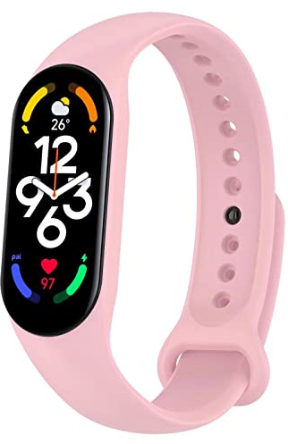 FTRONGRT Correa para Xiaomi Mi Band 7, Flexible Silicona Reloj de Recambio Ajustable Brazalete Smart Watch Correa.Rosa Femenino