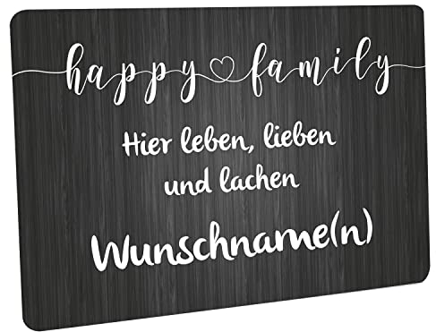 Crealuxe Happy Family Hier Leben, lieben und lachen (Wunschname) - Fussmatte Bedruckt Türmatte Innenmatte Schmutzmatte lustige Motivfussmatte
