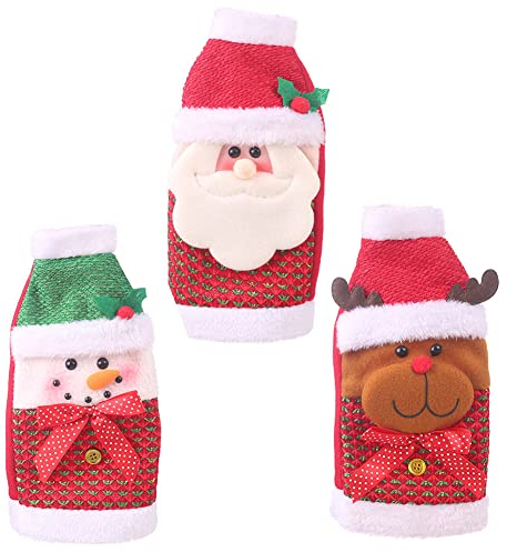 JAWSEU 3 Stück Weihnachten Weinflasche Abdeckung, Wein Geschenkbeutel, Rotwein Taschen, Weihnachtsmann Weintasche Geschenk Taschen für Home Dinner Party Dekoration Tischdekoration