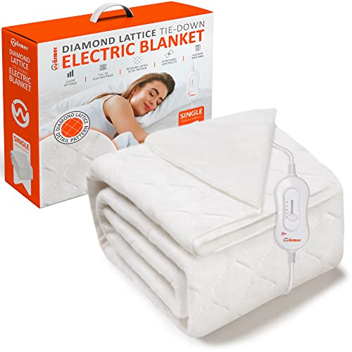Wärmer Single Electric Heated Blanket XL 135cm x 65cm- Control with 3 Heat Settings, Detachable Controller, Machine Washable Diamond Lattice Tie Down