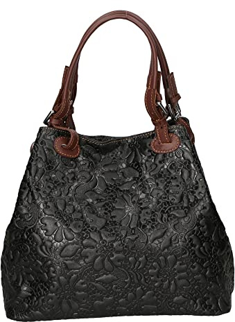 Gave Lux Damen Handtasche Dollaro-Leder Doppelfach 33x29x16 cm Schwarz