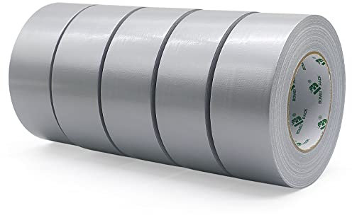 BOMEI PACK Universal - Ruban Adhésif Toilé Gris, Heavy Duty Duct Tape 5 rouleaux 50 mm x 50 m pour les travaux de réparation, fixation, de scellage, d'étiquetage et de rénovation