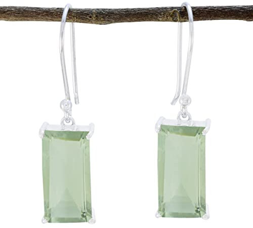 RIYO Lovable 925 Sterling Silber Ohrring grüner Amethyst Silberohrring grüner Ohrring Baguette Ohrring Krappenfassung Ohrring grüner Amethyst Ohrring Handamde Schmuck für Damen