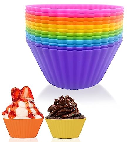 Cupcake Molds, Reusable Silicone Baking Cups, 12 Pcs Silicone Muffin Pans, 6 Colors