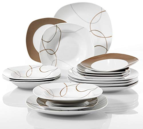 Juego de platos llanos Juego de platos llanos de cocina de porcelana de cerámica de 18 piezas Juego de vajilla con plato llano, plato de postre, plato hondo para sopa