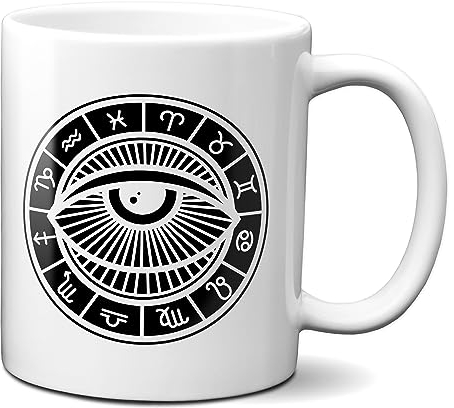 Planetacase Taza Círculo de los Signos del Zodiaco - Taza Desayuno Ojo Astrológico Horóscopo Café 330 ml