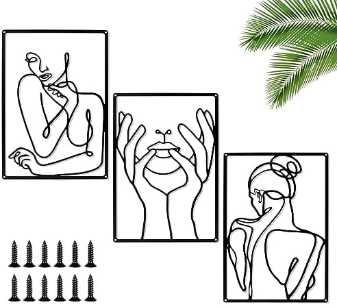 SUPRBIRD 3 Decorazione da Parete in Metallo, Nero Astratta Moderna Minimalista Arte da Parete, Decorazione da Donna Decorazioni Parete Metallo per Camera da Letto Soggiorno Bagno Balcone