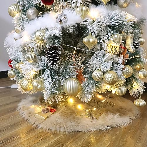 Woolous Weihnachtsbaum Rock 95cm Weihnachtsbaumdecke Braun, Runder Baumrock Aus Künstliche Schafwolle, Weihnachtsbaum Teppich für Christbaumschmuck Weihnachtsdeko