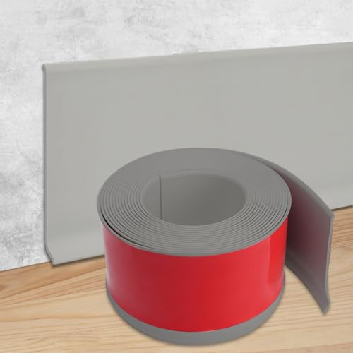 EUBSWA Plinthe souple autocollante grise 10 cm x 5 m - PVC flexible pour colonnes d'angle