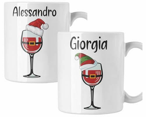 Colorfamily Coppia di tazze Natale Tazza Natalizia PERSONALIZZABILE con nome Wine Christmas Mug 11 Oz Idea Regalo