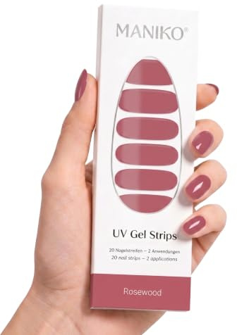 Maniko UV Gel Strips Rosewood Rot – 20 UV Nagelsticker, 2 Anwendungen | UV Nagellack zum Kleben, selbstklebende Nagelfolie für natürliche Nägel, vegan & langanhaltend – Geschenk zu Geburtstag