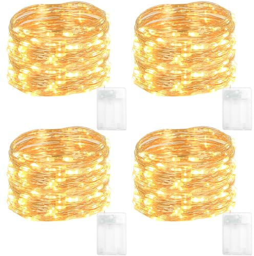 Lichterkette Batterie,Led Lichterkette,4 Stück 5M 50er Micro LED Weihnachtsbeleuchtung Wird mit Batterie Betrieben,AA Batterie betrieb für Zimmer Terrasse Party Weihnachtsbaum Hochzeit Deko Warmweiß