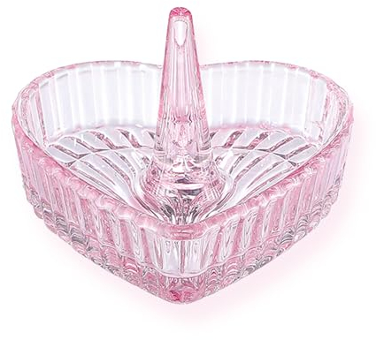 Klarer Glas Ringhalter, Glas-Ringschale, Ringständer mit herzförmigen Design, Schmuck Display Rack Ring Dish Dekor, für Verlobung Hochzeit, Geburtstag Geschenke für Paare Frauen Mädchen (Rosa)