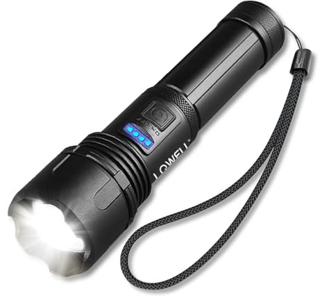 LQWELL® Taschenlampe LED USB C Aufladbar, Extrem Helle Zoombares Taktische Taschenlampen mit 5 Lichtmodi, Einstellbare Helligkeit, Wasserdichte Flashlight für Camping, Wandern, Outdoor, Notfäll