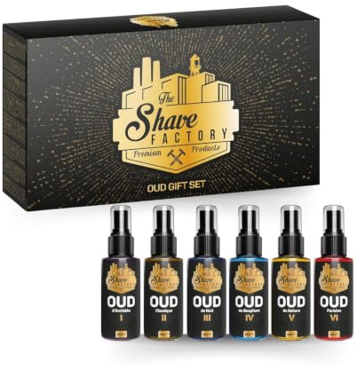 THE SHAVE FACTORY Luxus Aftershave-Kölnischwasser Geschenkset – Set 3 – 6 x 50ml – Duftkollektion mit Beruhigenden & Erfrischenden Noten – Elegante Geschenkbox