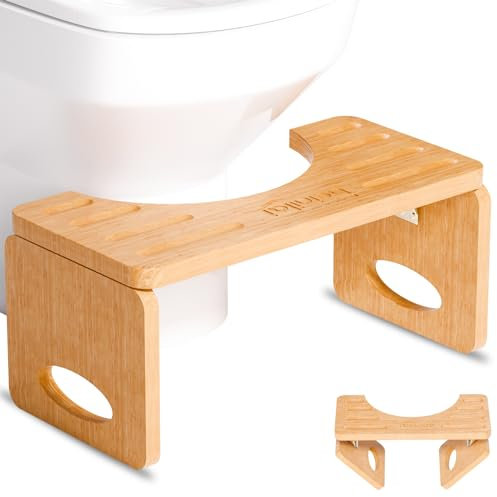 Beinilai Tabouret de toilette pliable de 17,8 cm pour salle de bain, Accessoire Salle de Bain, Tabouret de toilette en bambou pour adulte, Tabouret de toilette avec 2 bandes antidérapantes