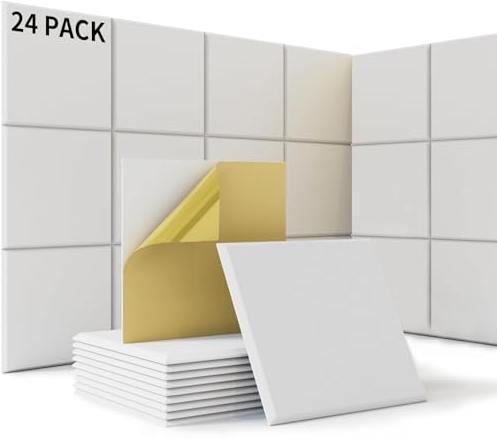 24 Stück Akustikplatten Selbstklebend, Schalldämmung Wand mit Hohe Dichte 230kg/m³, 30x30x1cm Schallabsorber Schallschutz tür Decken, Akustikpaneele Holz für Gaming Deko, Büros, Studios