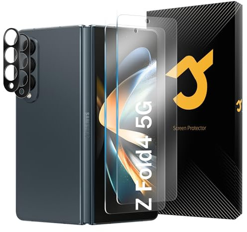 JZG 2 Pack Tempered Glass for Samsung Z Fold 4 Screen Protector, 2 Pack Camera Lens Protector, Temperature Sensor & Support Fingerprint Unlock, Easy Installation, Anti-Scratch, HD Clear