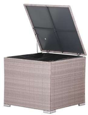 Calma Lux® Auflagenbox Kissenbox 300 L mit Deckel 75x75x65cm Wasserdicht Gasdruckfeder Garten Aufbewahrungsbox Balkon Truhe Abwaschbar Polyrattan Schwarz (Beige-grau)