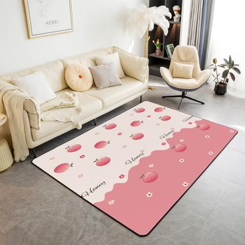 Homewish Roter Apfel Bereich Teppich für Kinder Teens,Obst Muster Teppich 150Bx200L,Rosa Liebhaber Herz Floral Print Indoor Bodenmatte rutschfest,Honig Apfel Dekorative Teppich für Zuhause Dekorative