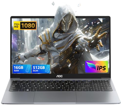 AOC 2025 15.6'' PC Portatile, Alder Lake-N97 Fino a 3,6 GHz 16GB RAM 512GB M.2 SSD Laptop Computer 2.4G/5G WiFi,BT5.2,USB3,2, HDMI,Tipo C
